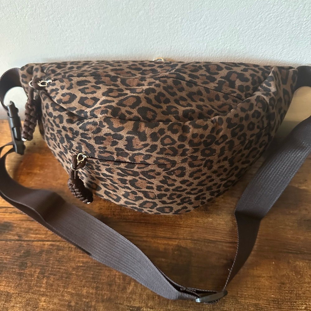 Women’s Leopard Print Coffee Colored Crossbody or Belt Bag Faux Leather NWT